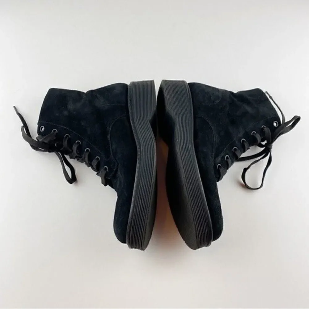 Vince Monastir Platform Lace Up Combat Boots Black Suede Size 7